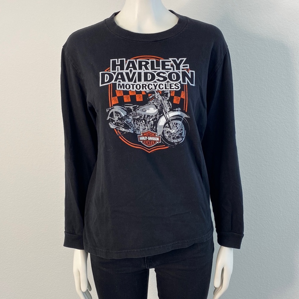 Harley Davidson Black Orange Long Sleeve Top